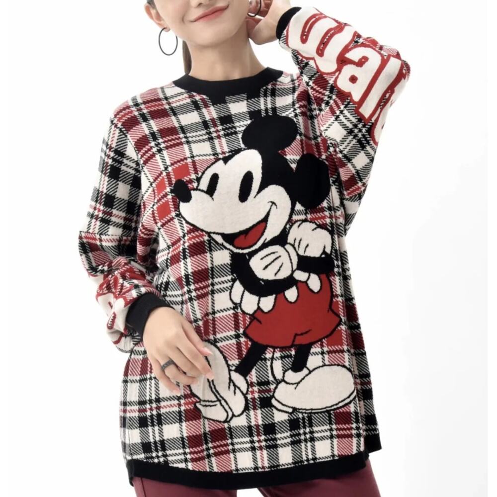 Disney Mickey Mouse Spirit Jersey Sweater Multicolor Size XS‎ Plaid Relaxed